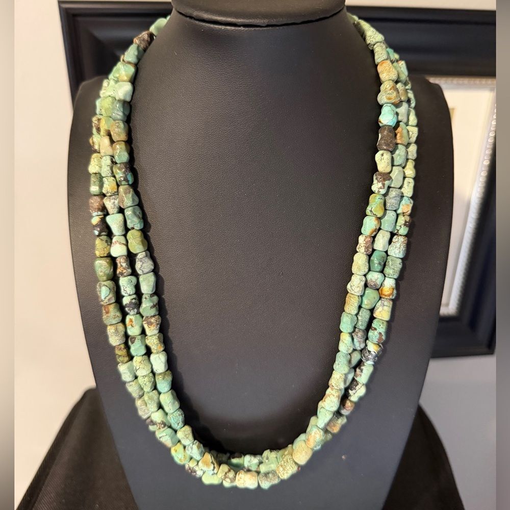 22" Three strands of SOLID Turquoise beads w/ vintage 925 TAXCO clasp! - Picture 14 of 15